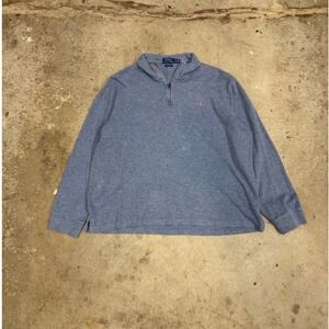 Polo Ralph Lauren‎ Men's Heather Blue Quarter Zip Pullover Sweater XL Estate Rib
